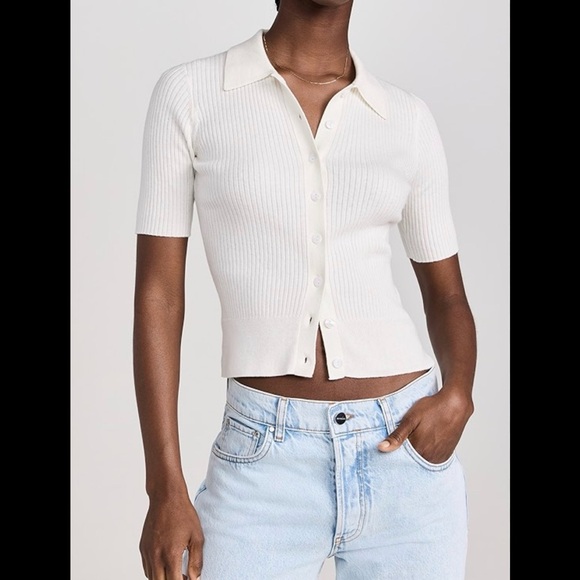 PAIGE Ivory Ribbed Button-Down Sweater - Picture 3 of 5